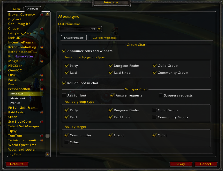 PLR Settings Messages